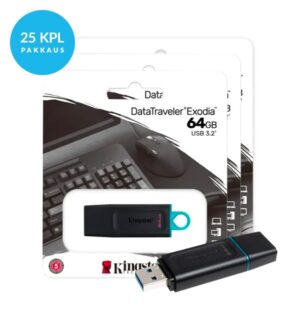 Kingston DataTraveler Exodia 64GB USB 3.2 muistitikut, nopeaan ja luotettavaan tiedonsiirtoon.