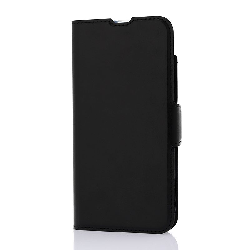 Musta Wave Book Case -suojakotelo iPhone 16e -puhelimelle