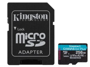 256GB microSD muistikortti Kingston Canvas Go Plus, optimaalinen action-kameraan, droneen ja mobiilipelaamiseen