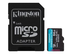 64GB microSD muistikortti Kingston Canvas Go Plus, optimaalinen action-kameraan, droneen ja puhelimeen