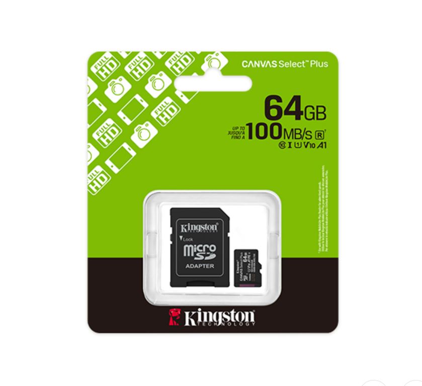 Kingston Canvas Select Plus 64GB microSDXC ja adapteri, A1 V10, 100 MB/s Kingston Canvas Select Plus 64GB microSDXC muistikortti 150MB/s A1 V10