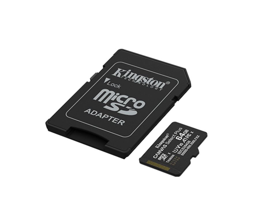 Kingston Canvas Select Plus 64GB microSDXC muistikortti 150MB/s A1 V10 Kingston Canvas Select Plus 64GB microSDXC ja adapteri, A1 V10, 100 MB/s