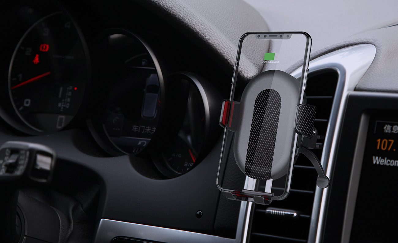 Qi Autoteline langattomalla pikalatauksella --- Langaton Pikalatausteline Autoon