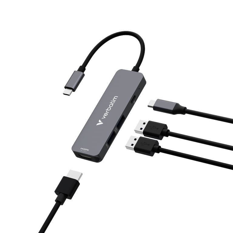 4 port USB-C hub hdmi usb-a Verbatim 32155 portit: HDMI, USB-A ja USB-C Power Delivery