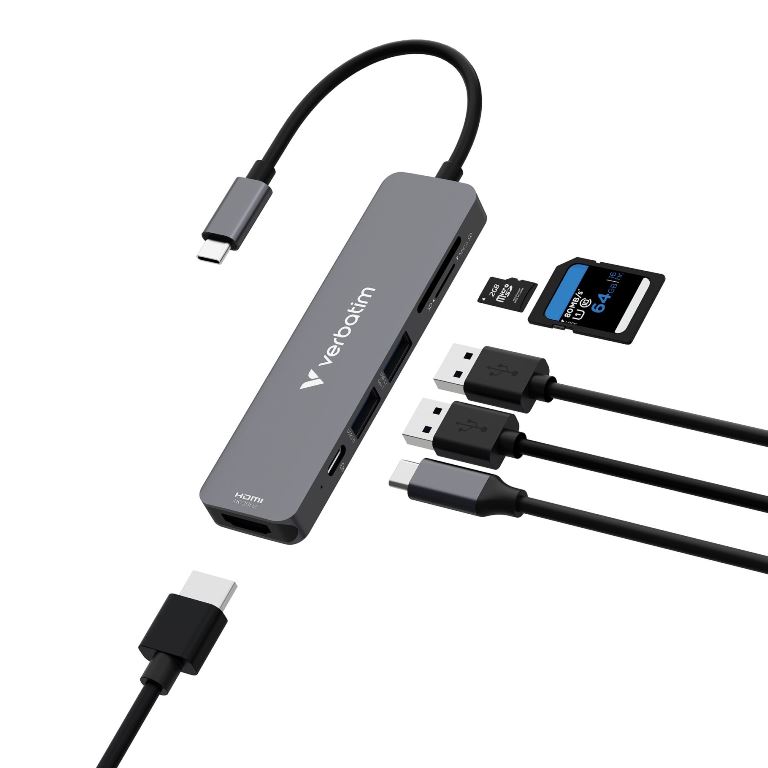 Verbatim USB-C-hubi HDMI 4K/30Hz-, USB-A-, USB-C PD- SD- ja microSD