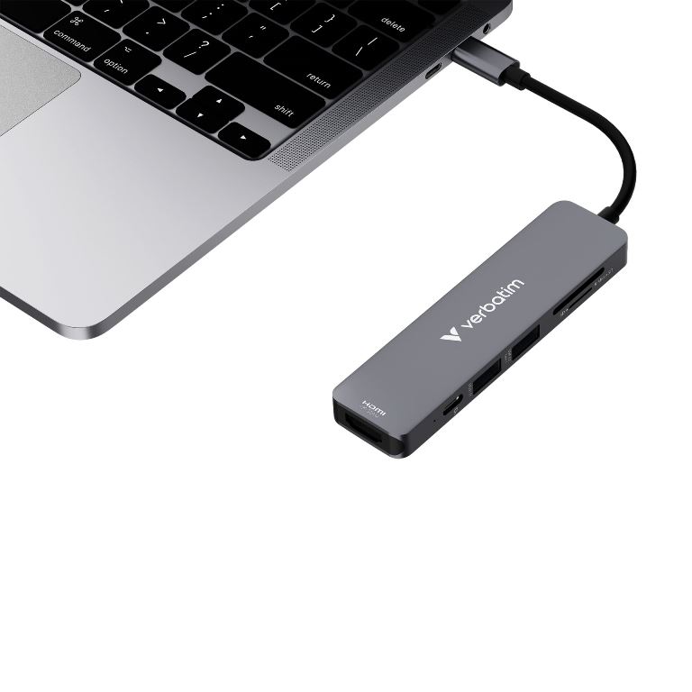 Verbatim USB-C Hubi 6 port HDMI, USB-A ja kortinlukijat Verbatim USB-C-hubi HDMI 4K/30Hz-, USB-A-, USB-C PD- SD- ja microSD