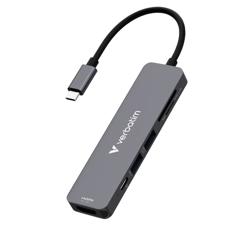 Verbatim Hubi HDMI, USB-C Power Delivery, USB-A 3.2 Gen 1, USB-A 2.0 Verbatim USB-C Hubi 6 port HDMI, USB-A ja kortinlukijat
