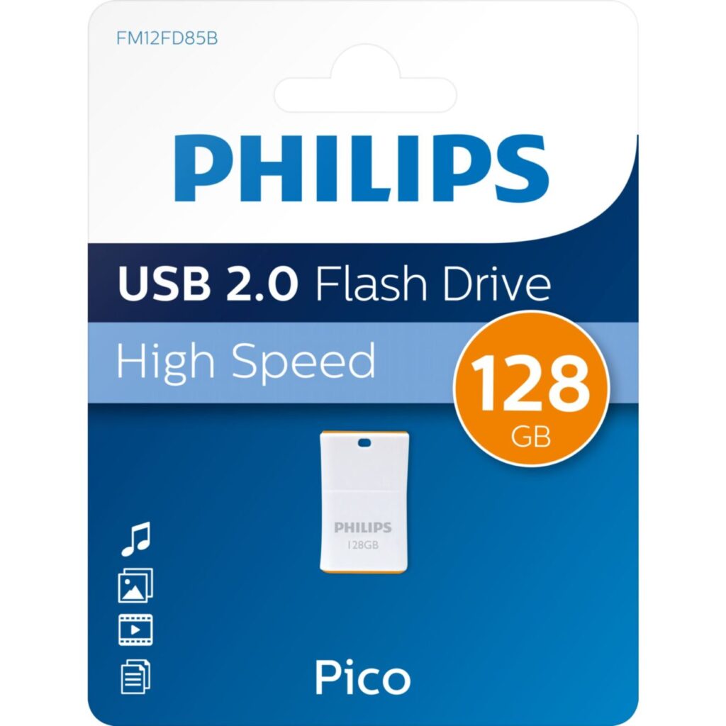 Philips pieni USB-muistitikku 128GB Philips USB 2.0 128GB pienikokoinen muistitikku oranssi valkoinen