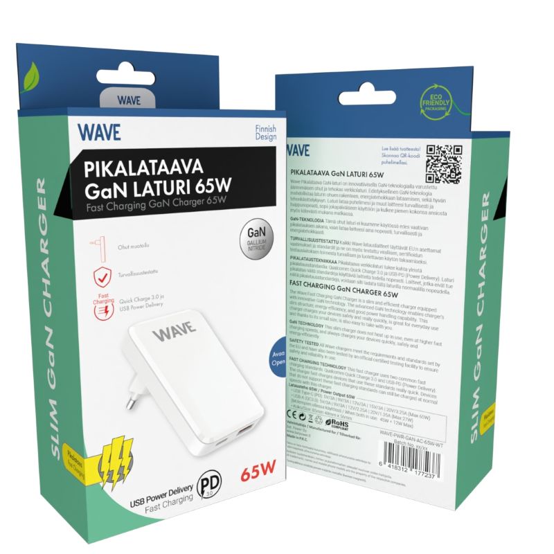 Wave Slim 65W Pikalataava GaN -verkkolaturi Wave Slim 65W Pikalataava GaN verkkolaturi
