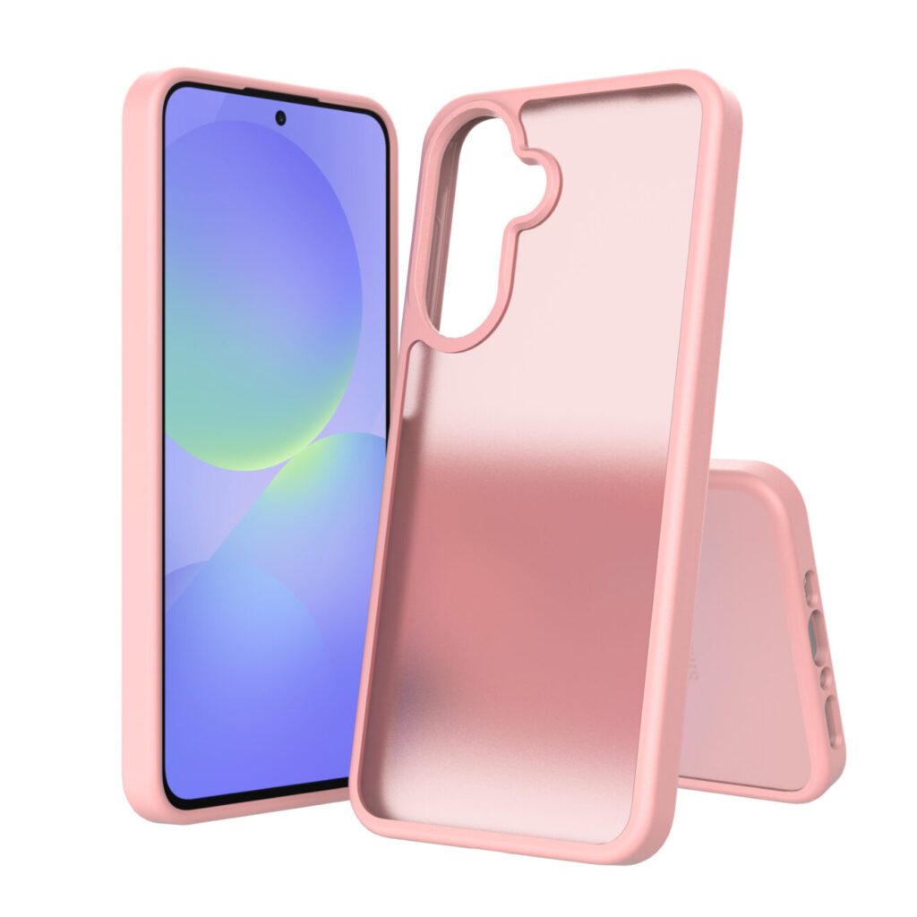 Screenor Icy -suojakuori Samsung Galaxy A27-, A36-, A37- ja A56 5G -puhelimille. Iskuja vaimentava TPU-reunus, kova takaosa ja Pinkki väri.